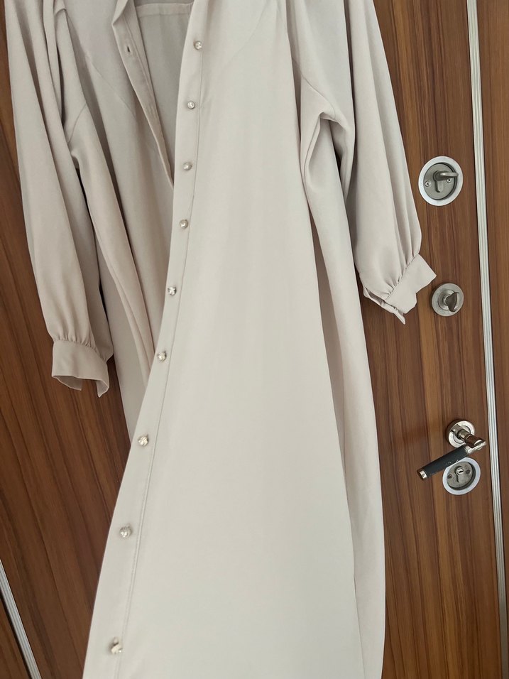 Bej Uzun Kollu Düğmeli Hamile Bluzu - Görsel 4