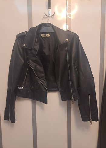 Siyah Deri Biker Ceket
