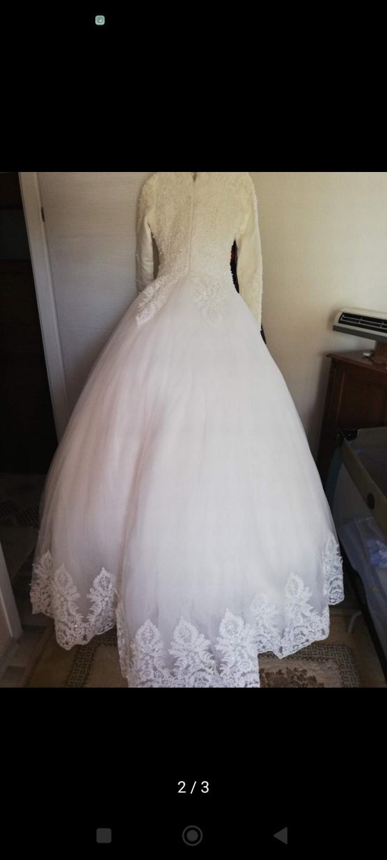 Uzun Kollu Yüksek Yakalı Prenses Gelinlik - Görsel 2