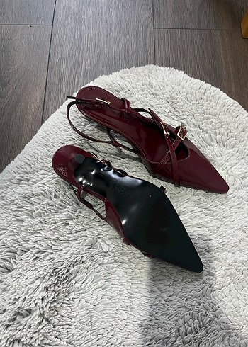37 Beden Bordo Deri Stiletto Kemerli Kadın Ayakkabı