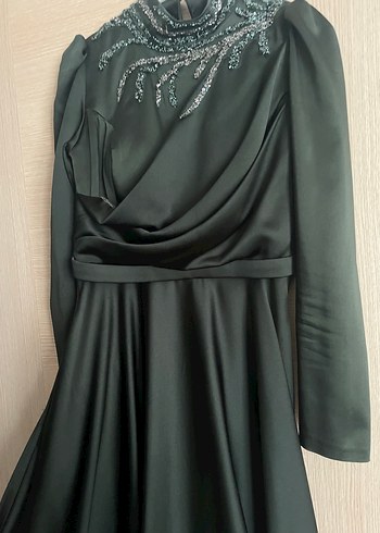 Henna Gelinlik Zümrüt yeşili Drape Detaylı Uzun Abiye Elbise
