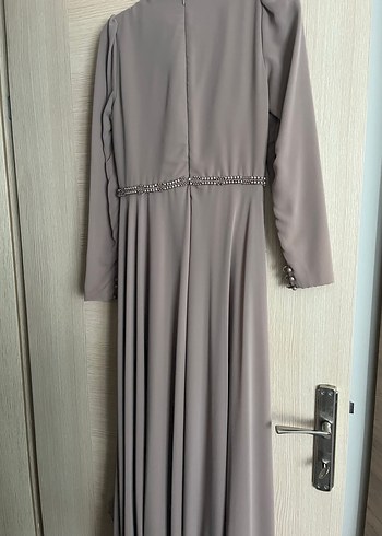38 Beden ten rengi Renk Vintage Gri Uzun Kollu Drape Detaylı Elbise