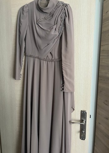 Vintage Gri Uzun Kollu Drape Detaylı Elbise