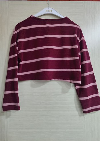 Bordo Çizgili Triko Kadın Kazak - Görsel 2