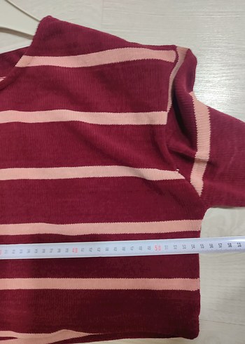 Bordo Çizgili Triko Kadın Kazak - Görsel 9