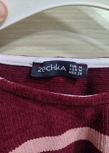 Bordo Çizgili Triko Kadın Kazak - Görsel 4