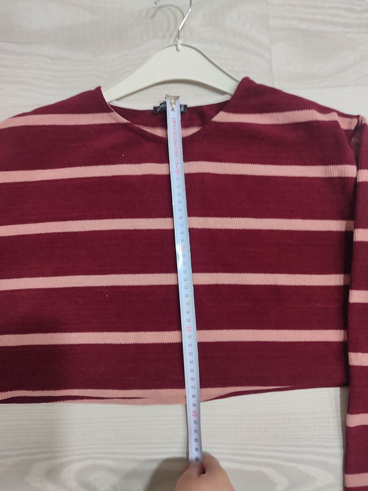 Bordo Çizgili Triko Kadın Kazak - Görsel 5