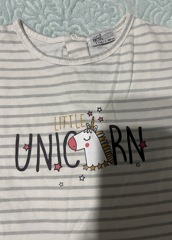 Kız Çocuk Gri Çizgili Unicorn Tişört - Görsel 2