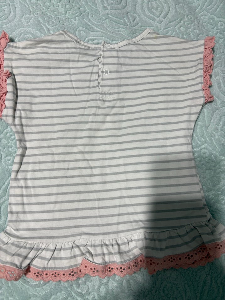 Kız Çocuk Gri Çizgili Unicorn Tişört - Görsel 4