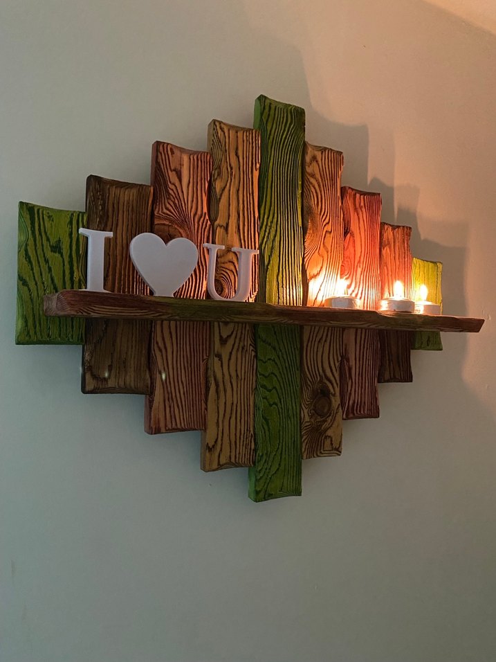 Yeşil Ahşap Duvar Rafı ve Saksı Seti - Görsel 3