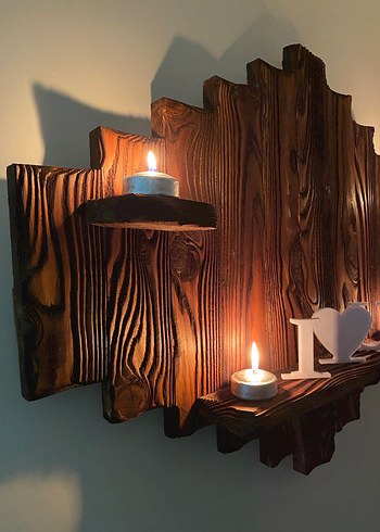 Ahşap Duvar Rafı ve Mumluk - Görsel 3