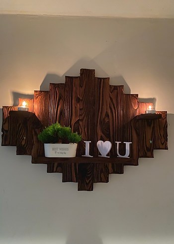 Ahşap Duvar Rafı ve Mumluk - Görsel 5