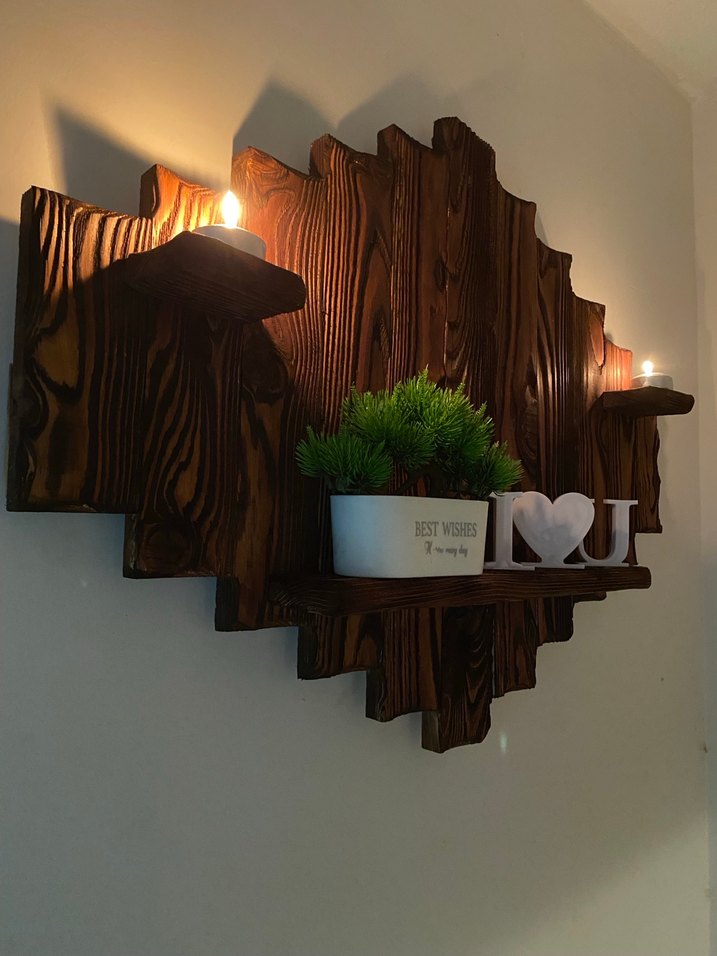 Ahşap Duvar Rafı ve Mumluk - Görsel 4