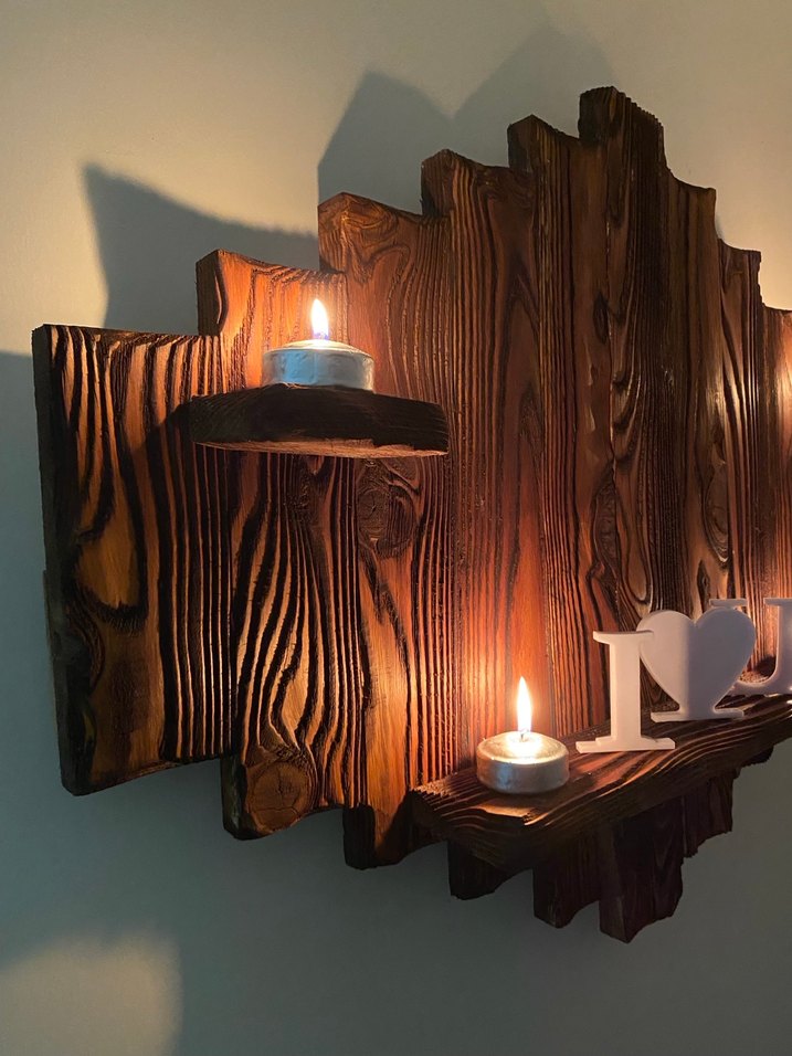 Ahşap Duvar Rafı ve Mumluk - Görsel 3