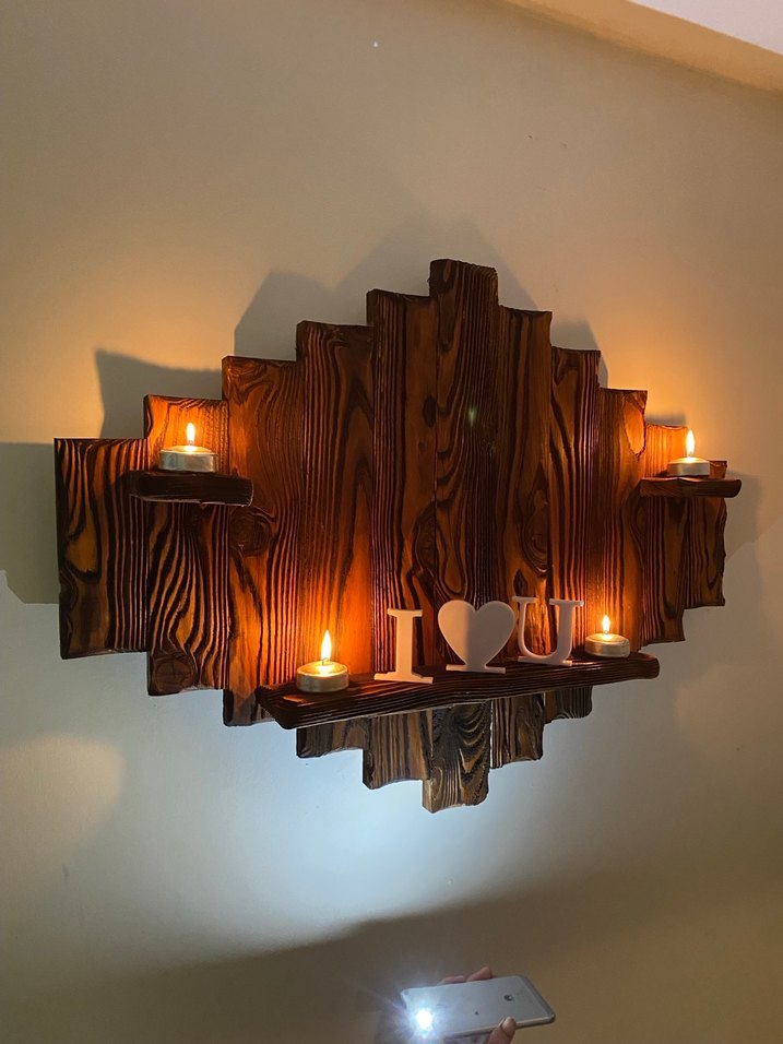 Ahşap Duvar Rafı ve Mumluk - Görsel 2