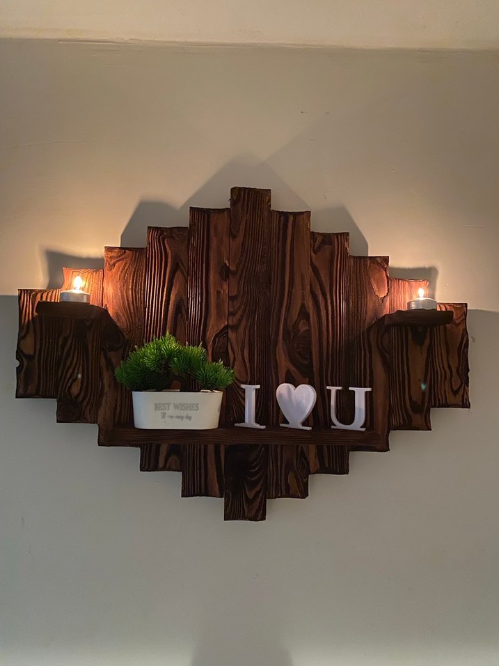 Ahşap Duvar Rafı ve Mumluk - Görsel 5