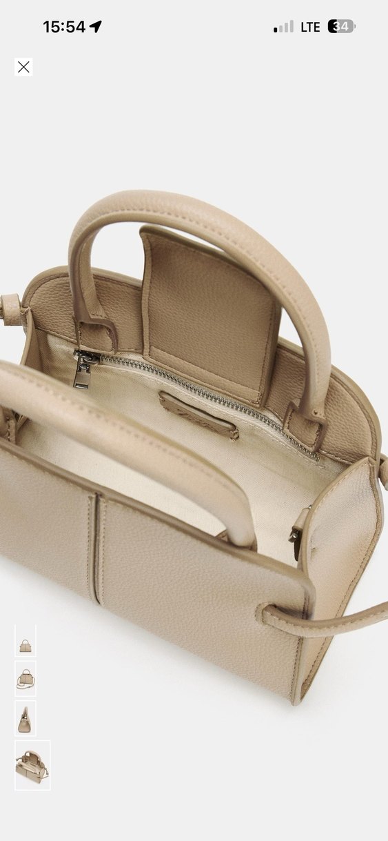 Bej Deri Kadın Çanta, Kemer Detaylı - Görsel 3