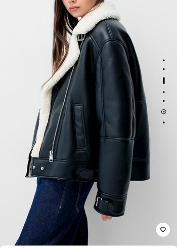 Bershka Kürklü Siyah Deri Biker Ceket