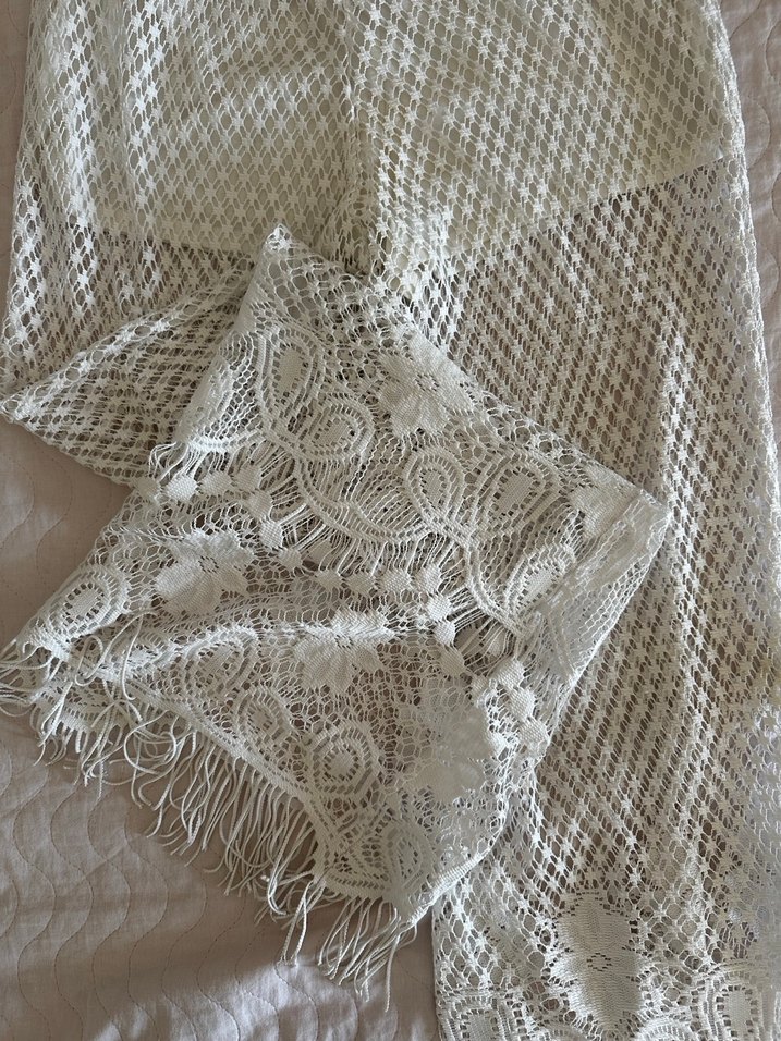 Dantel Detaylı Bohem Beyaz Örgü Pantolon - Görsel 4