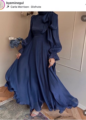 Lacivert Uzun Drapeli Gotik Kadın Abiye - Görsel 4