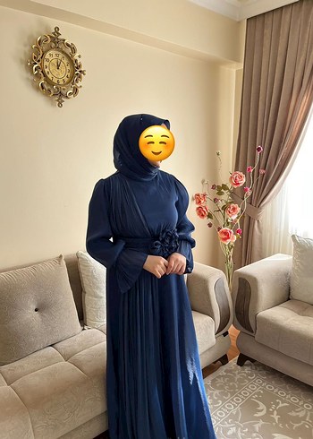 Lacivert Uzun Drapeli Gotik Kadın Abiye - Görsel 3