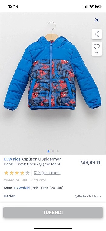 Lc waikiki 6 7 yaş örümcek adamlı mont