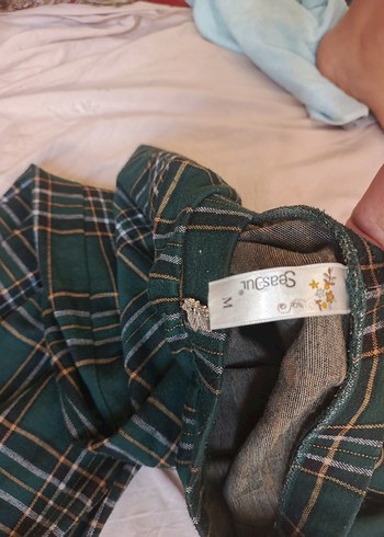 Kadın Yeşil Ekose Kumaş Pantolon - Görsel 3