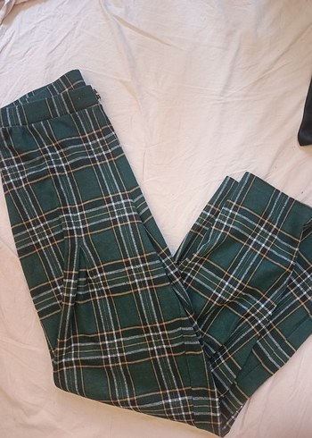 Kadın Yeşil Ekose Kumaş Pantolon - Görsel 2