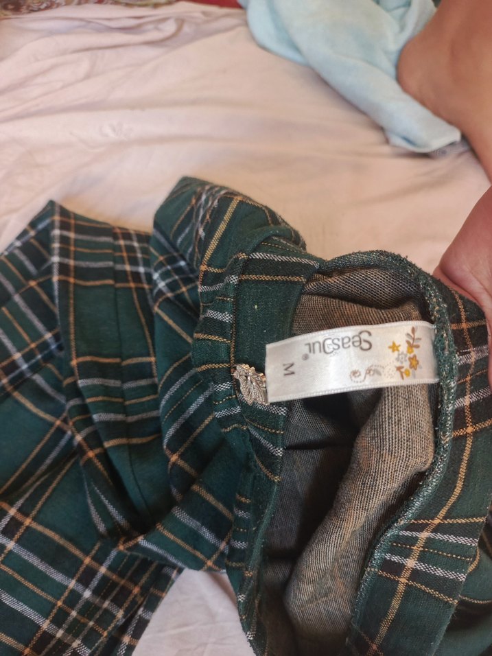 Kadın Yeşil Ekose Kumaş Pantolon - Görsel 3