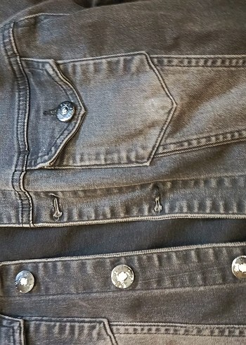 Gri Düğmeli Kadın kot Ceket - Görsel 2