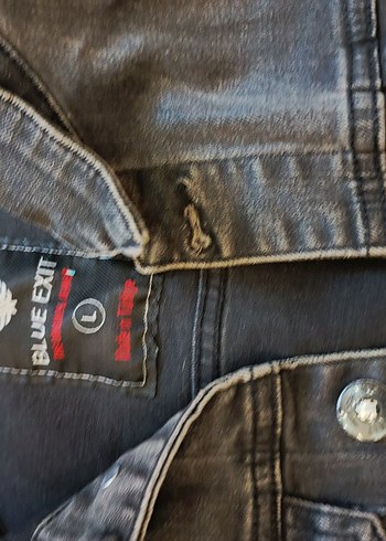 Gri Düğmeli Kadın kot Ceket - Görsel 3