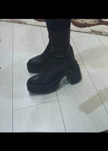 Siyah Deri Platform Topuklu Gotik Botlar - Görsel 5