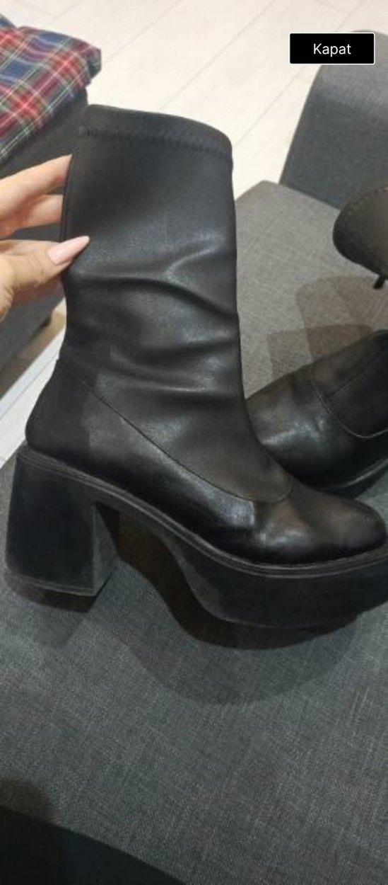 Siyah Deri Platform Topuklu Gotik Botlar - Görsel 4