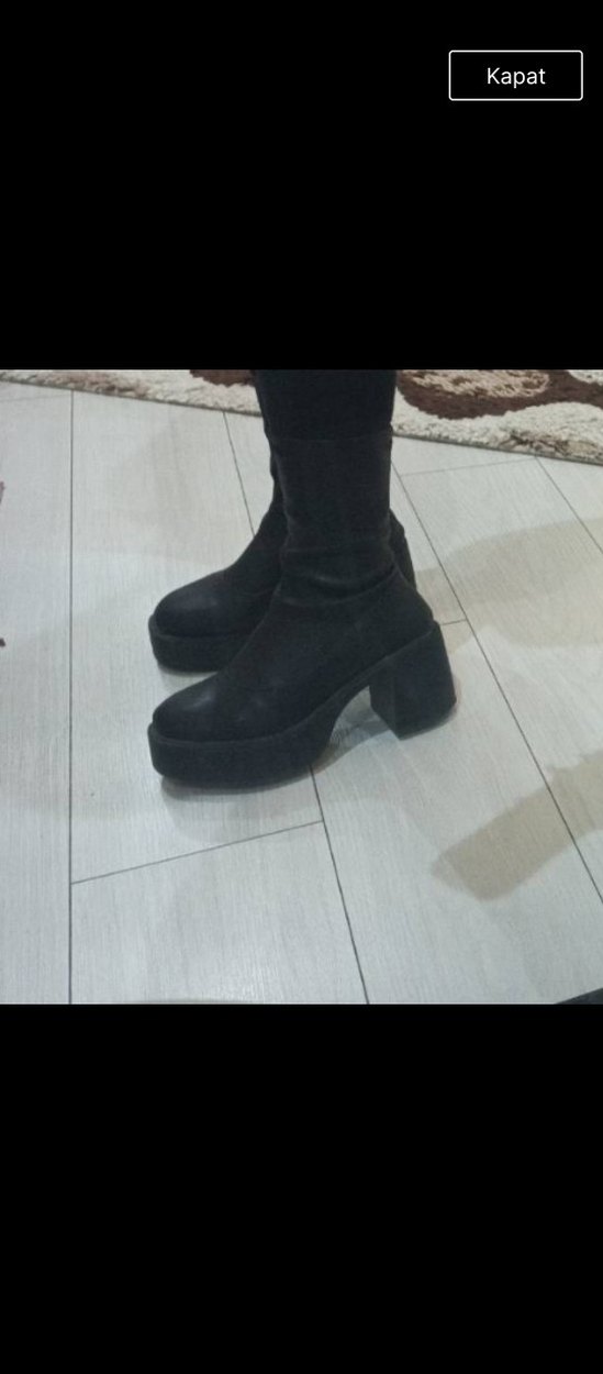 Siyah Deri Platform Topuklu Gotik Botlar - Görsel 5