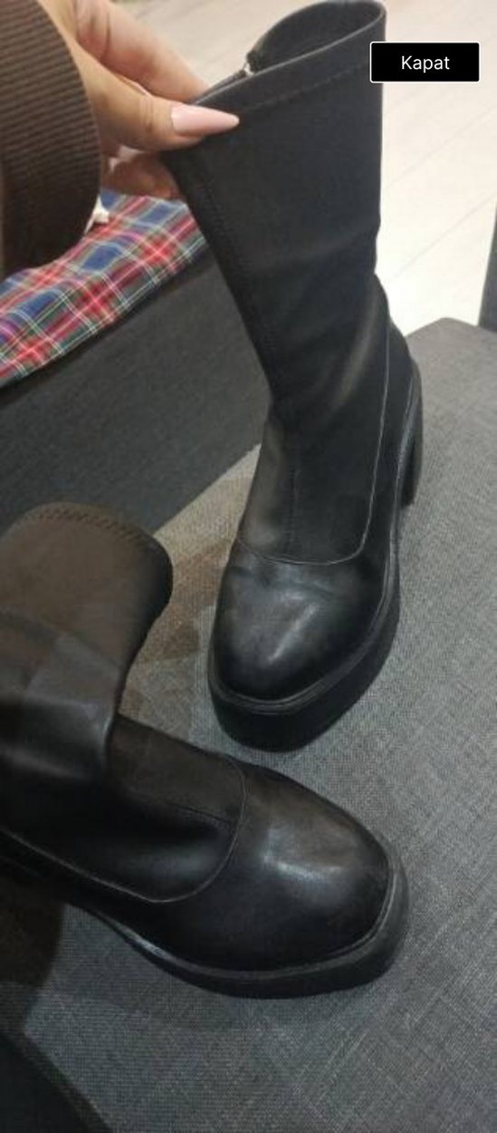 Siyah Deri Platform Topuklu Gotik Botlar - Görsel 3