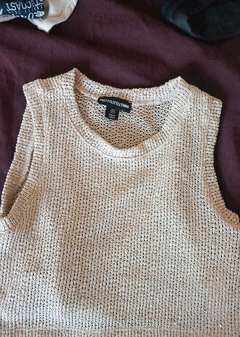 Bej Örgü Kolsuz payetli Kadın crop