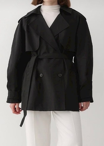 Kadın Siyah Midi Trençkot Kemerli - Görsel 5