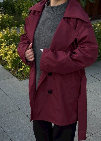 Bordo Kadın Midi Trençkot - Görsel 2
