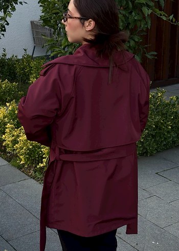 Bordo Kadın Midi Trençkot - Görsel 6