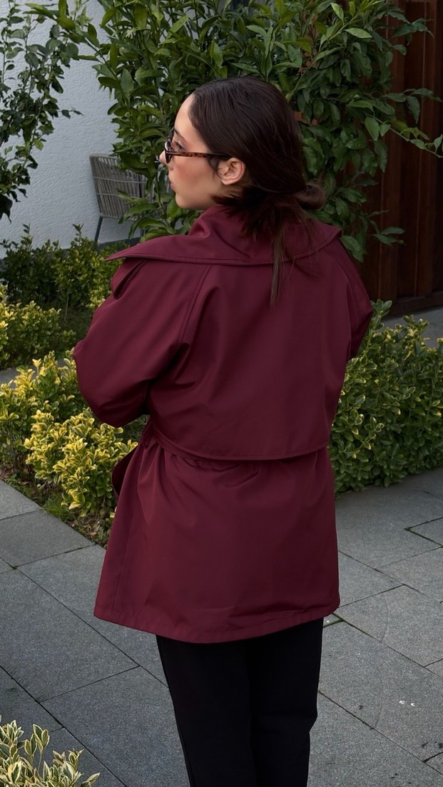 Bordo Kadın Midi Trençkot - Görsel 5