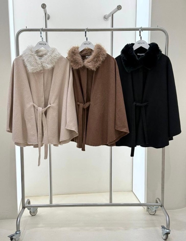 Bej Kürklü Kadın Panço - Görsel 3