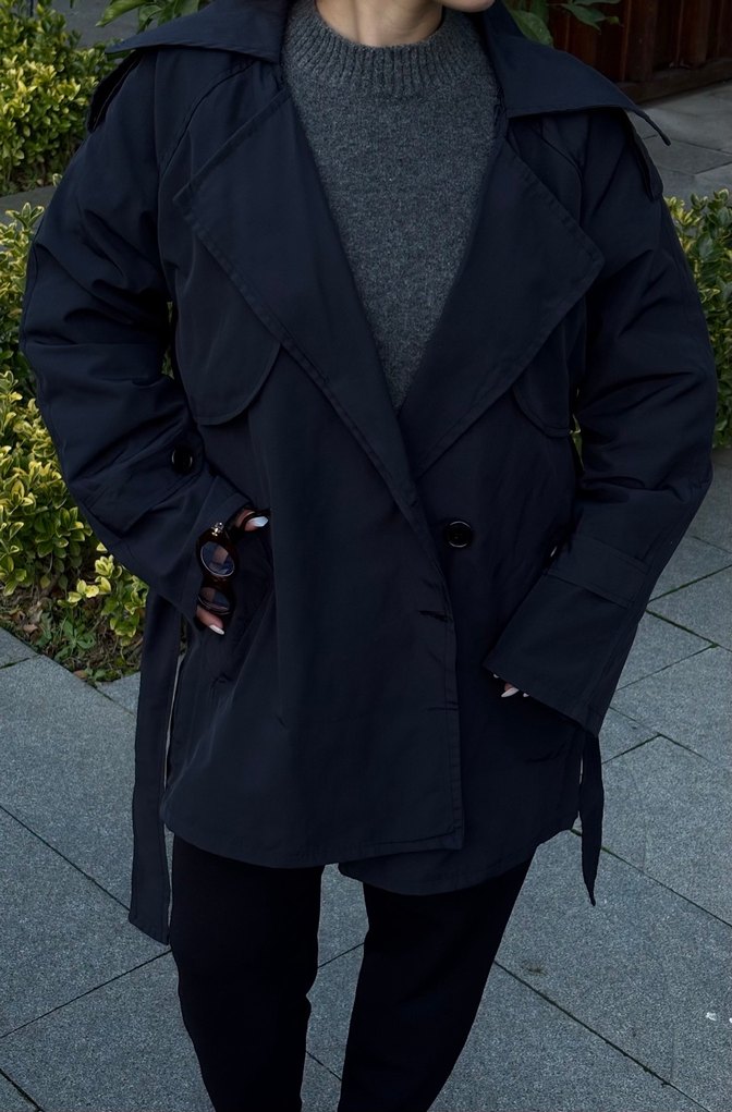 Lacivert Kadın Trençkot - Görsel 3