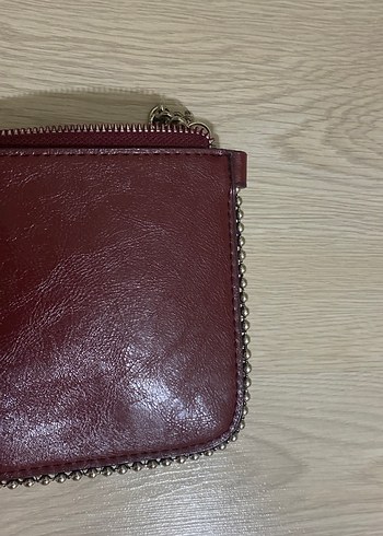 Bordo Zincir Detaylı Yılan Desenli Deri Çanta - Görsel 5