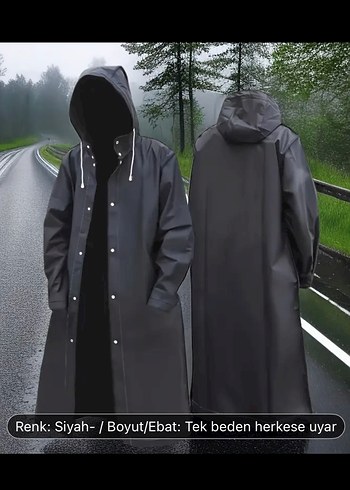 Siyah Kapüşonlu Uzun erkek ,kadınYağmurluk - Görsel 2