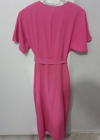 Pembe Uzun V Yaka Salaş Elbise - Görsel 3