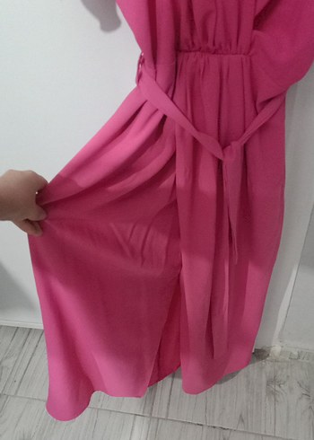 Pembe Uzun V Yaka Salaş Elbise - Görsel 2