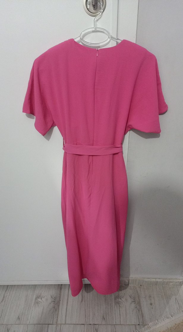 Pembe Uzun V Yaka Salaş Elbise - Görsel 3