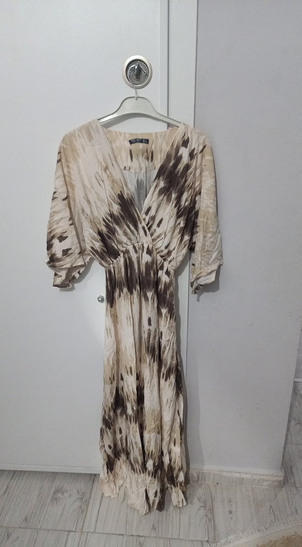 V Yaka Bohem Uzun Elbise - Görsel 2