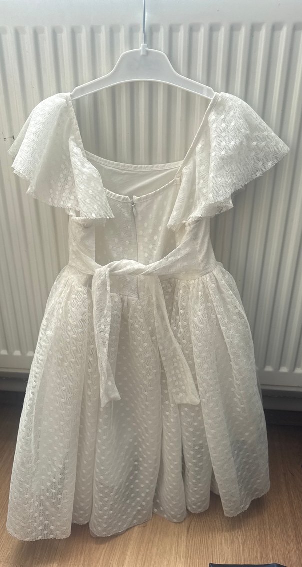 Beyaz Kız Çocuk Fırfırlı Bohem Elbise - Görsel 4