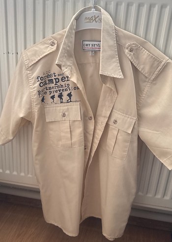 Bej Erkek Kısa Kollu Pamuklu Gömlek 6 yaş - Görsel 3